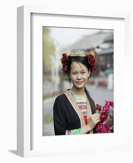 Young Woman of Yao Minority Mountain Tribe in Traditional Costume, Guangxi Province, China-Angelo Cavalli-Framed Photographic Print