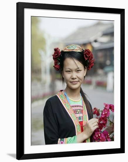 Young Woman of Yao Minority Mountain Tribe in Traditional Costume, Guangxi Province, China-Angelo Cavalli-Framed Photographic Print