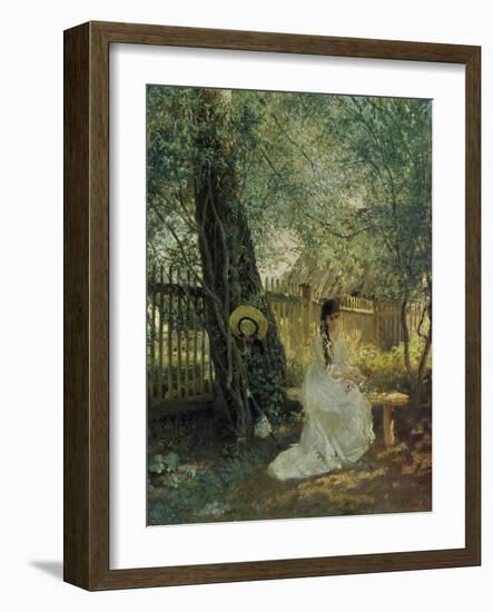 Young Woman on a Garden Bench, 1870s-Konstantin Jegor Makovskij-Framed Giclee Print