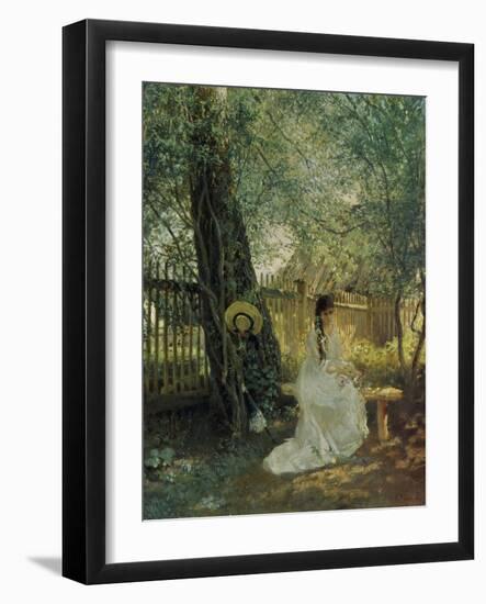Young Woman on a Garden Bench, 1870s-Konstantin Jegor Makovskij-Framed Giclee Print