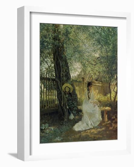 Young Woman on a Garden Bench, 1870s-Konstantin Jegor Makovskij-Framed Giclee Print