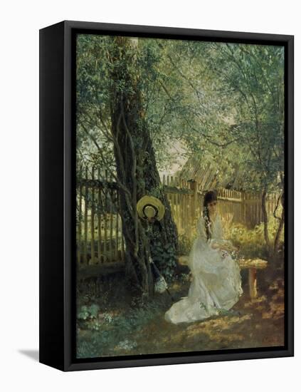 Young Woman on a Garden Bench, 1870s-Konstantin Jegor Makovskij-Framed Stretched Canvas