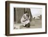 Young Woman on Doorstep with Puppy-null-Framed Photographic Print