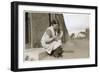 Young Woman on Doorstep with Puppy-null-Framed Photographic Print