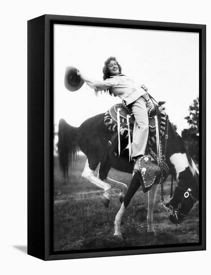 Young Woman on Phony Pony, Ca. 1940-null-Framed Stretched Canvas
