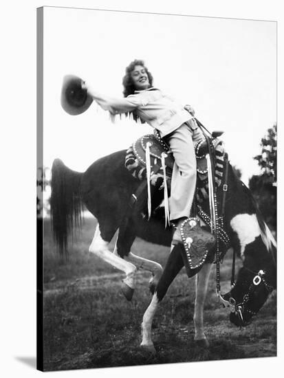 Young Woman on Phony Pony, Ca. 1940-null-Stretched Canvas