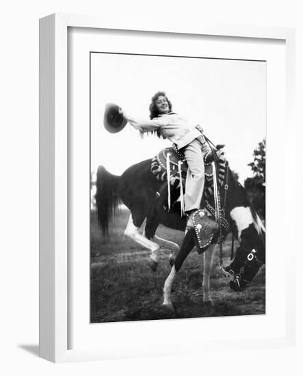 Young Woman on Phony Pony, Ca. 1940-null-Framed Photographic Print