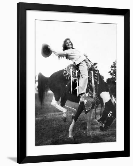Young Woman on Phony Pony, Ca. 1940-null-Framed Photographic Print