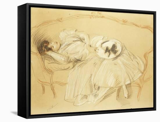 Young Woman on the Sofa; Jeune Femme Au Divan-Paul Cesar Helleu-Framed Stretched Canvas