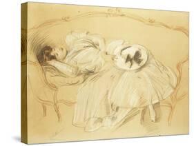 Young Woman on the Sofa; Jeune Femme Au Divan-Paul Cesar Helleu-Stretched Canvas