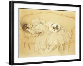 Young Woman on the Sofa; Jeune Femme Au Divan-Paul Cesar Helleu-Framed Giclee Print