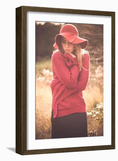 Young Woman Outdoors Wearing a Red Hat-Sabine Rosch-Framed Photographic Print