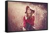 Young Woman Outdoors Wearing a Red Hat-Sabine Rosch-Framed Stretched Canvas