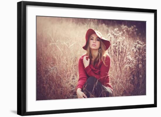 Young Woman Outdoors Wearing a Red Hat-Sabine Rosch-Framed Photographic Print