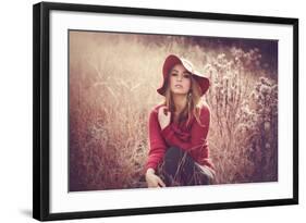 Young Woman Outdoors Wearing a Red Hat-Sabine Rosch-Framed Photographic Print