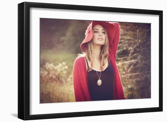 Young Woman Outdoors Wearing a Red Hat-Sabine Rosch-Framed Photographic Print