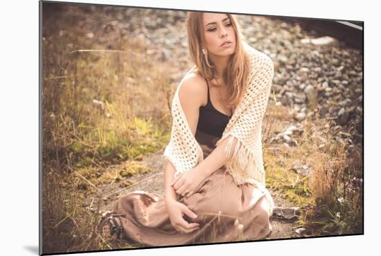 Young Woman Outdoors Wearing a Shawl-Sabine Rosch-Mounted Photographic Print