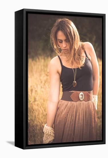 Young Woman Outdoors Wearing a Shawl-Sabine Rosch-Framed Stretched Canvas