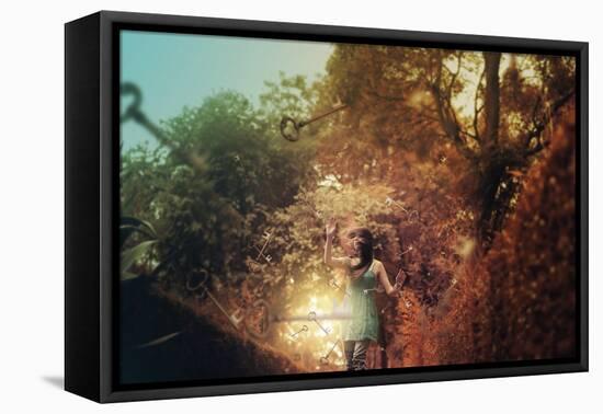 Young Woman Outdoors with Keys-Carolina Hernandez-Framed Stretched Canvas