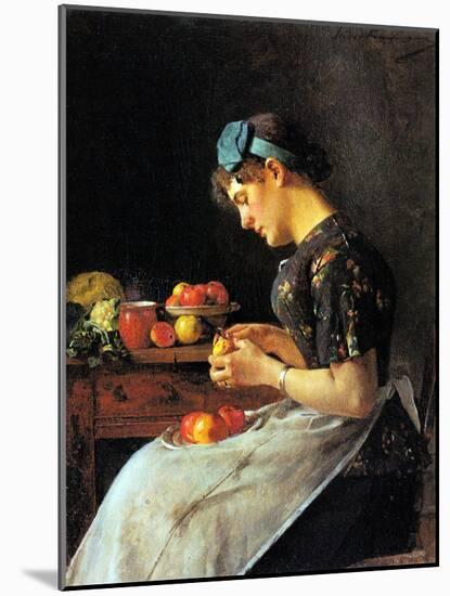Young Woman Peeling Apples-Isidor Kaufmann-Mounted Art Print