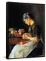 Young Woman Peeling Apples-Isidor Kaufmann-Framed Stretched Canvas