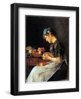 Young Woman Peeling Apples-Isidor Kaufmann-Framed Art Print