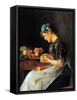 Young Woman Peeling Apples-Isidor Kaufmann-Framed Stretched Canvas