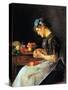 Young Woman Peeling Apples-Isidor Kaufmann-Stretched Canvas