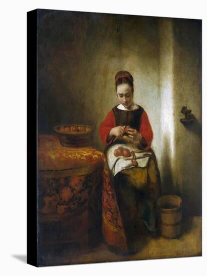 Young Woman Peeling Apples-Nicholaes Maes-Stretched Canvas