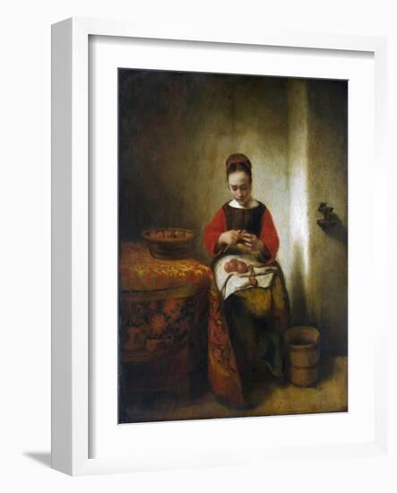 Young Woman Peeling Apples-Nicholaes Maes-Framed Giclee Print