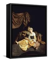 Young Woman Playing a Mandolin-Cornelis Bega-Framed Stretched Canvas