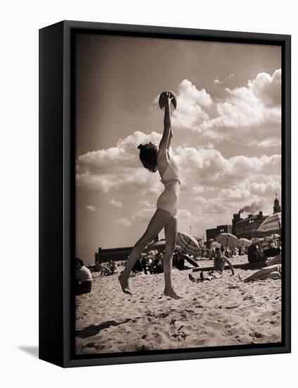 Young Woman Playing Ball on Beach-Philip Gendreau-Framed Stretched Canvas