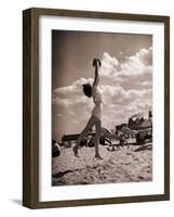 Young Woman Playing Ball on Beach-Philip Gendreau-Framed Photographic Print