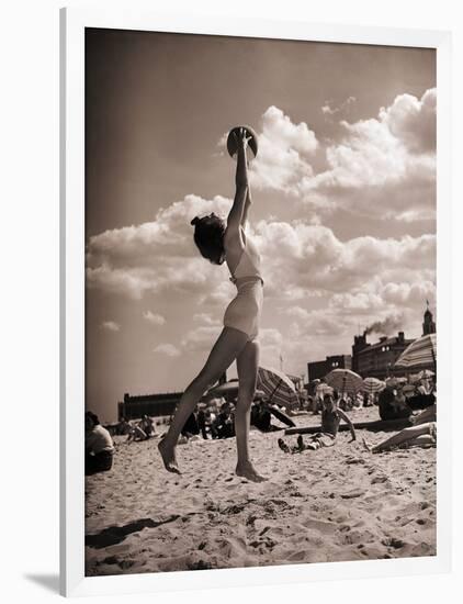 Young Woman Playing Ball on Beach-Philip Gendreau-Framed Photographic Print