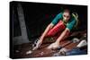 Young Woman Practicing Rock-Climbing on a Rock Wall Indoors-NejroN Photo-Stretched Canvas