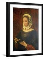 Young Woman Reading a Book of Hours-Ambrosius Benson-Framed Premium Giclee Print