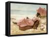 Young Woman Relaxing on the Beach, 1890s-null-Framed Stretched Canvas