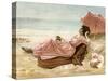 Young Woman Relaxing on the Beach, 1890s-null-Stretched Canvas