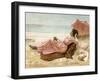 Young Woman Relaxing on the Beach, 1890s-null-Framed Giclee Print