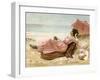Young Woman Relaxing on the Beach, 1890s-null-Framed Giclee Print