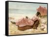 Young Woman Relaxing on the Beach, 1890s-null-Framed Stretched Canvas