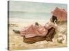 Young Woman Relaxing on the Beach, 1890s-null-Stretched Canvas