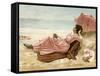 Young Woman Relaxing on the Beach, 1890s-null-Framed Stretched Canvas