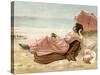 Young Woman Relaxing on the Beach, 1890s-null-Stretched Canvas