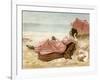 Young Woman Relaxing on the Beach, 1890s-null-Framed Giclee Print