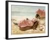 Young Woman Relaxing on the Beach, 1890s-null-Framed Giclee Print