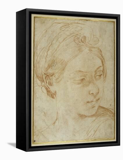 Young Woman's Head, Turned to Glance over Her Left Shoulder-Guido Reni-Framed Stretched Canvas