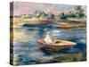 Young Woman Seated in a Rowboat by Renoir-Pierre Auguste Renoir-Stretched Canvas