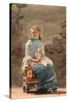 Young Woman Sewing. Dated: 1876. Dimensions: sheet: 24.77 × 20 cm (9 3/4 × 7 7/8 in.). Medium: w...-Winslow Homer-Stretched Canvas