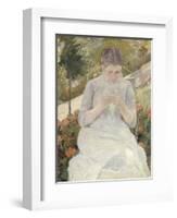 Young Woman Sewing in the Garden, 1880-1882-Mary Cassatt-Framed Giclee Print